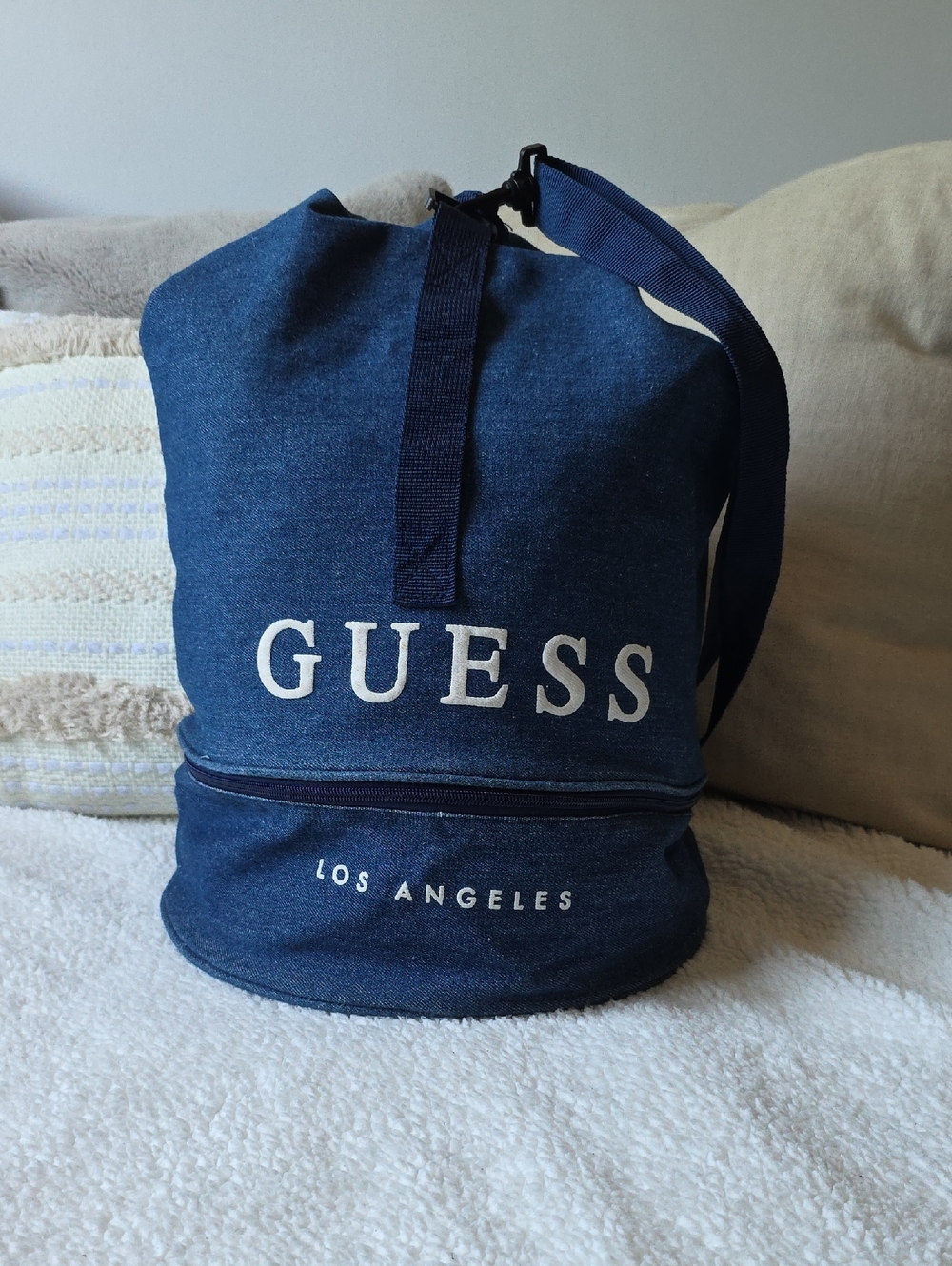 Guess Navy Canvas Duffel Bag with Los Angeles Logo